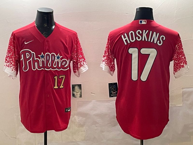 Men Philadelphia Phillies #17 Hoskins Red Fashion 2025 Nike MLB Jersey style 4